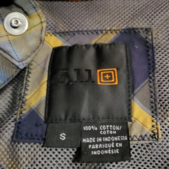 5.11 Tactical Shirt Mens Small Blue Yellow Plaid Pearl Snap Utility Workwear - Picture 3 of 5